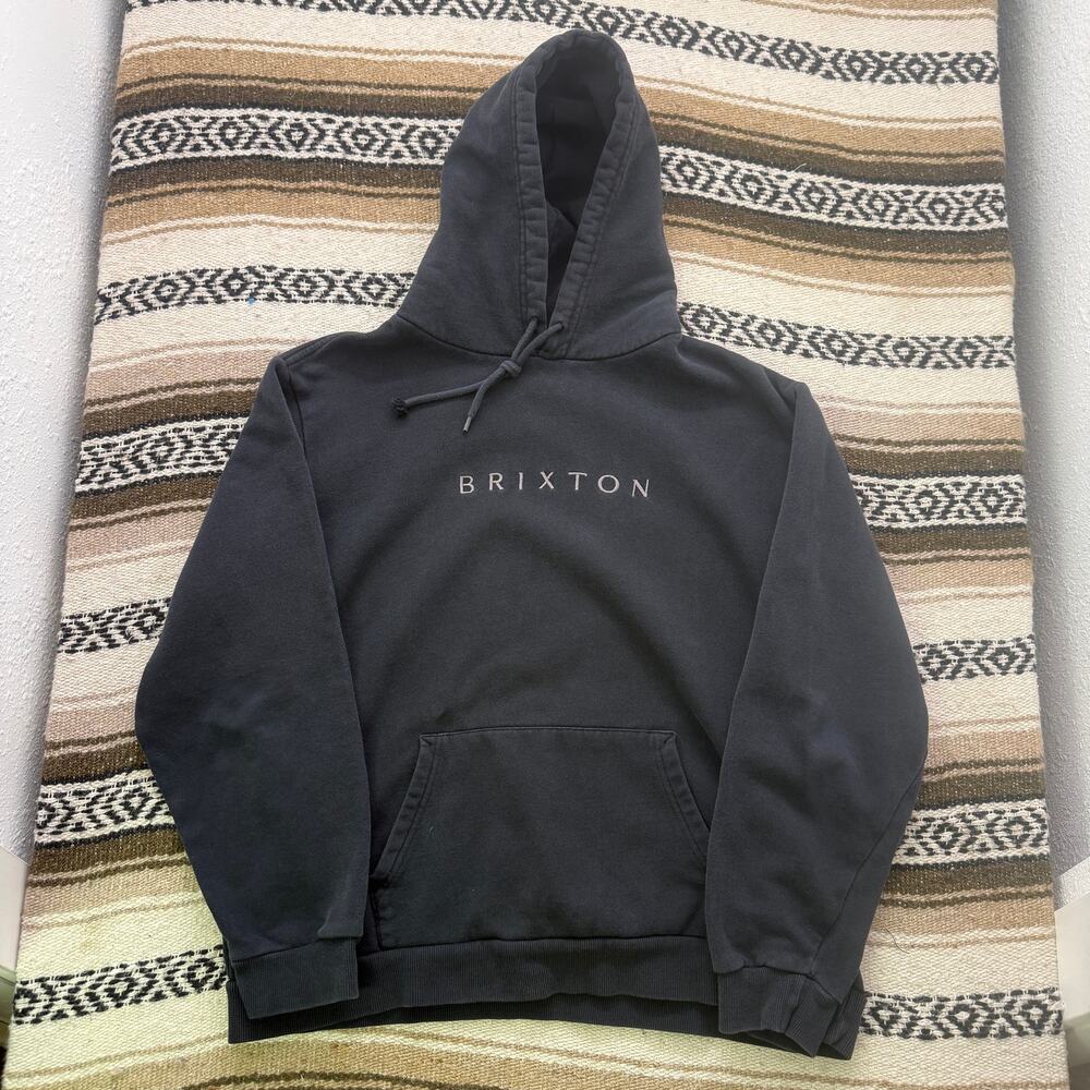 Men's Brixton Black Gray Skate Skateboard Hoodie Pullover Sweatshirt Sz Large